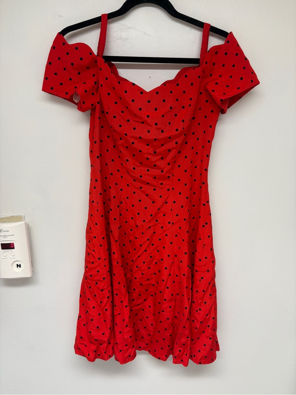 Vintage 80s Algo-Ettes Off-Shoulder Red Polka-Dot Dress
